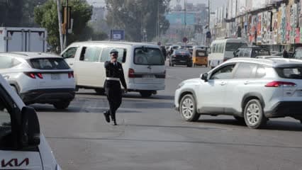 Traffic police officer, cars